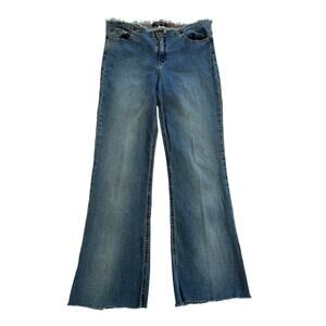 Y2K Rampage Blue Denim Distressed Waistband High Waist Flare Jeans Womens Size 9